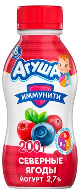 Изображение товара Йогурт питьевой детский «Агуша» черника-брусника-клюква 2,7% с 8 мес., 180 г