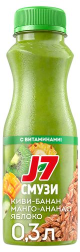 Изображение товара Продукт питьевой J7 Смузи Полезный завтрак киви яблоко ананас банан манго охлажденный, 300 мл