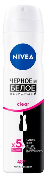 Изображение товара Дезодорант-антиперспирант спрей NIVEA Черное и Белое Невидимый Clear, 150 мл