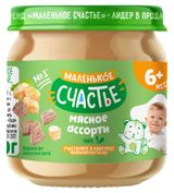 Изображение товара Пюре мясное «Маленько счастье» мясное ассорти 6+ мес. Беларусь, 80 г