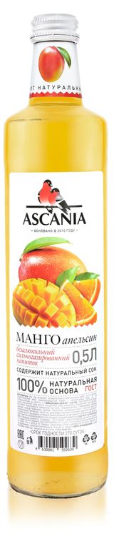 Изображение товара Напиток газированный Ascania Лимонад со вкусом манго и апельсина, 500 мл