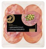 Изображение товара Набор Колбаса сырокопченая АШАН Золотая птица Premium Ассорти Миланосоло Грандлиньяно нарезка, 100 г