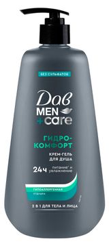 Изображение товара Крем-гель для душа «Дав» Men Гидрокомфорт 2 в 1 парфюмированный бессульфатный очищающий, 610 мл