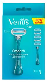 Изображение товара Бритва женская Venus Smooth станок + 5 сменных кассет, 1 шт