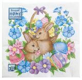 Изображение товара Салфетки одноразовые бумажные Bouquet трехслойные кролики в пасхальной корзине 33х33 см, 20 шт