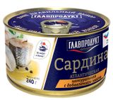 Изображение товара Сардина «ГЛАВПРОДУКТ» атлантическая натуральная с добавлением масла, 240 г