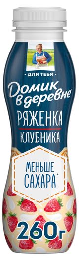Изображение товара Напиток кисломолочный Ряженка «Домик в деревне» клубника 2,1% БЗМЖ, 260 г