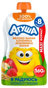 Изображение товара Пюре фруктовое «Агуша» яблоко-клубника-банан-земляника-злаки с 8 мес., 160 г