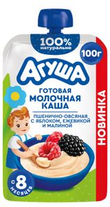Изображение товара Каша детская молочная «Агуша» яблоко ежевика малина пшенично-овсяная с 8 мес., 100 г