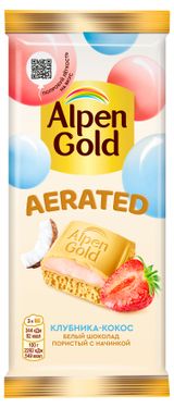 Изображение товара Шоколад белый пористый Alpen Gold Aerated с клубнично-кокосовой начинкой, 75 г