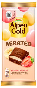Изображение товара Шоколад молочный пористый Alpen Gold Aereted с клубнично-банановой начинкой, 75 г