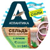 Изображение товара Сельдь «Атлантика» слабосоленая филе-кусочки в масле с лучком, 240 г