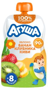 Изображение товара Пюре фруктовое «Агуша» яблоко-банан-клубника-киви с 8 мес., 90 г