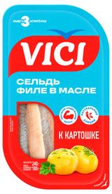Изображение товара Сельдь VICI к картошке в масле филе, 240 г