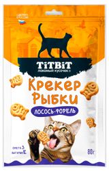 Изображение товара Лакомство для кошек TITBIT Крекер рыбки Лосось-форель, 80 г