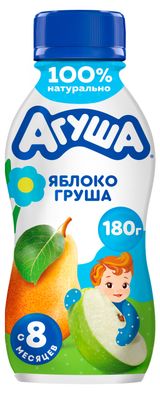 Изображение товара Йогурт питьевой детский «Агуша» яблоко-груша с 8 мес 2,7% БЗМЖ, 180 г
