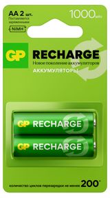 Изображение товара Батарея аккумуляторная GP Rechargeable 1000 мАч типоразмер AA, 2 шт