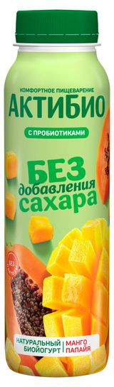 Изображение товара Йогурт питьевой «АктиБио» с манго и папайей без добавления сахара без лактозы 1,5% БЗМЖ, 260 г