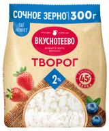 Изображение товара Творог классический рассыпчатый «Вкуснотеево» зерно в пакете 2% ГОСТ БЗМЖ, 300 г