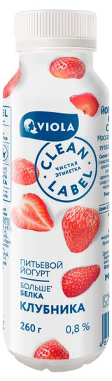 Изображение товара Йогурт питьевой Viola больше белка клубника 0,8% БЗМЖ, 260 г