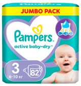 Изображение товара Подгузники Pampers Active Baby-Dry 3 (6-10 кг), 82 шт