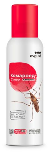 Изображение товара Средство от клещей и летающих насекомых Avgust Комароед Супер аэрозоль, 125 мл