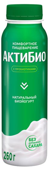 Изображение товара Йогурт питьевой «АктиБио» натуральный 1,8% БЗМЖ 260 г