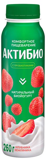 Изображение товара Йогурт питьевой «АктиБио» с клубникой и земляникой 1,5% БЗМЖ 260 г