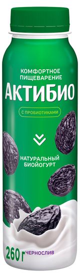 Изображение товара Йогурт питьевой «АктиБио» с черносливом 1,5% БЗМЖ 260 г