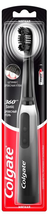 Изображение товара Зубная щетка Colgate 360 Древесный уголь, на батарейках, мягкая