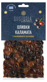 Изображение товара Оливки Gustoria с чесноком и базиликом Греция, 200 г