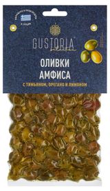 Изображение товара Оливки Gustoria с тимьяном орегано и лимоном Греция, 200 г