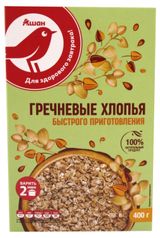 Изображение товара Хлопья гречневые АШАН Красная птица быстрого приготовления, 400 г