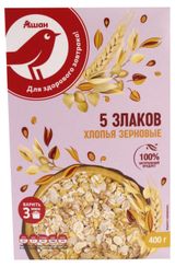 Изображение товара Хлопья зерновые АШАН Красная птица 5 злаков быстрого приготовления, 400 г