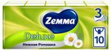 Изображение товара Платочки бумажные носовые Zemma Deluxe Ромашка 3 слоя, 10х10 шт