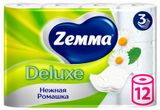 Изображение товара Туалетная бумага Zemma Deluxe Нежная Ромашка 3 слоя, 12 рулонов