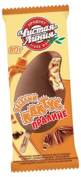 Изображение товара Мороженое пломбир «Чистая Линия» Веселый кактус эскимо с пралине со сливочной карамелью и орехом пекан ГОСТ 12%, 80 г
