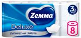 Изображение товара Туалетная бумага Zemma Deluxe Деликатная Забота 3 слоя, 8 рулонов