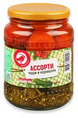 Изображение товара Ассорти овощное АШАН Красная птица черри и корнишоны, 680 г