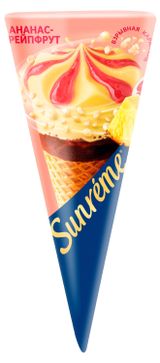 Изображение товара Мороженое сливочное Sunreme ананас взрывная карамель в сахарном рожке, 84 г