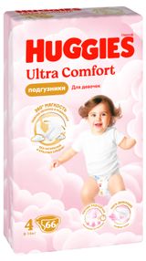 Изображение товара Подгузники Huggies Ultra Comfort для девочек 4 (8-14 кг), 66 шт