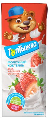 Изображение товара Коктейль молочный «Топтыжка» клубника со сливками стерилизованный 3,2% БЗМЖ, 200 мл