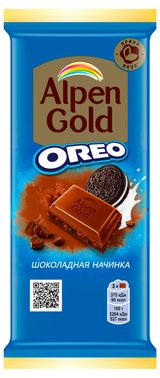 Изображение товара Шоколад молочный Alpen Gold Oreo с шоколадной начинкой, 85 г