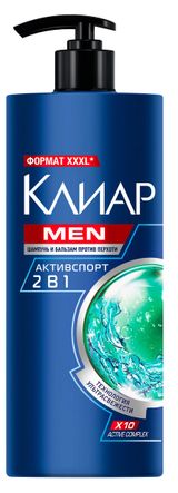 Изображение товара Шампунь и бальзам для волос «Клиар» Men Активспорт 2 в 1 от перхоти с ментолом и таурином, 1 л