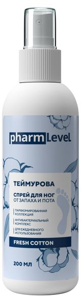 Изображение товара Спрей для ног Pharmlevel Теймурова от пота и запаха с ароматом хлопка, 200 мл