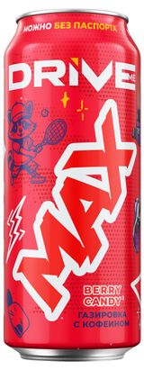Изображение товара Напиток сильногазированный Drive Me Max Berry Candy со вкусом Ягодная конфета с кофеином, 449 мл