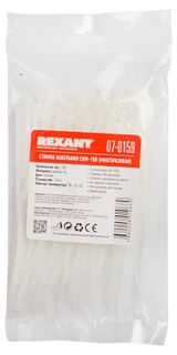 Изображение товара Стяжка нейлоновая Rexant многоразовая белая 150x3,5 мм, 100 шт