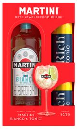 Изображение товара Вермут Martini Bianco Италия, 1 л + 2 банки тоник Rich 0,33 л