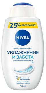 Изображение товара Гель-уход для душа женский NIVEA Увлажнение и забота с маслом миндаля, 750 мл
