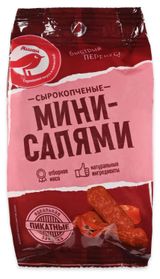Изображение товара Мясные снеки Колбаски сырокопченые АШАН Красная птица Мини-салями пикантные, 50 г